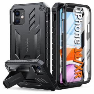 FNTCASE Für iPhone 11 Hülle: für iPhone XR Hülle mit Ständer stoßfest militärische Schutzhülle zweilagig vollständiger Schutz langlebig matt strukturiert sturzsicher – 6,1 Zoll Schwarz