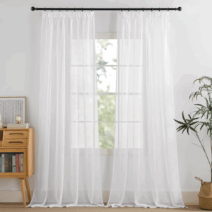 PONY DANCE Stores Gardinen mit Kräuselband für Schienensystem 2er Set H 245 x B 140 cm Gardine Weiß Transparent Vorhänge Durchlässig Sheer Curtains
