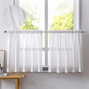 NSXIN 2er Set Scheibengardinen Halbtransparent Bistrogardine Gardinen Weiss Fenstervorhang Halb Küche Vorhänge Fensterschal für kleine Fenster Küche Wohnzimmer Landhaus (Weiß,B 90 x H 45 cm)